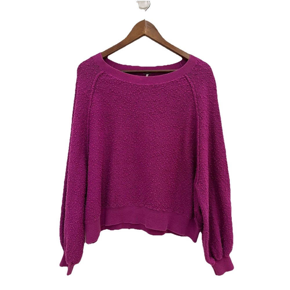 Free People Pullover Sweater Womens S Magenta Good Boucle Knit OB1222468